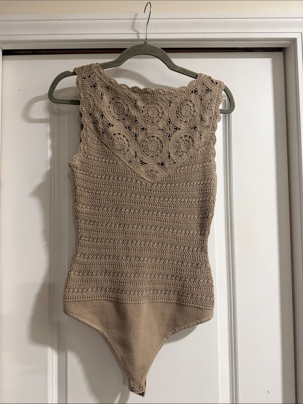 Abercrombie Women’s size small Crochet One-Piece Bodysuit in Taupe